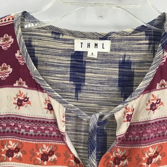 THML Women’s Multi-Patterened V-Neck Tunic Style Summer Dress Size Small - Picture 4 of 8